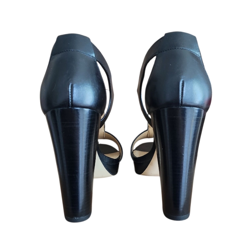 Michael Kors Berkley Lock Black Leather Platform Sandal Heels with Box - Picture 8 of 15